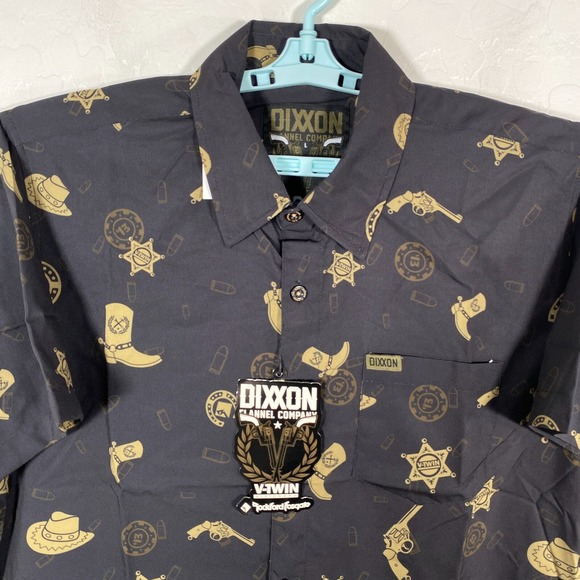 Dixxon Shirt Mens Large Black Gold 1876 V Twin Button Up Party Blend AOP New - Picture 2 of 8